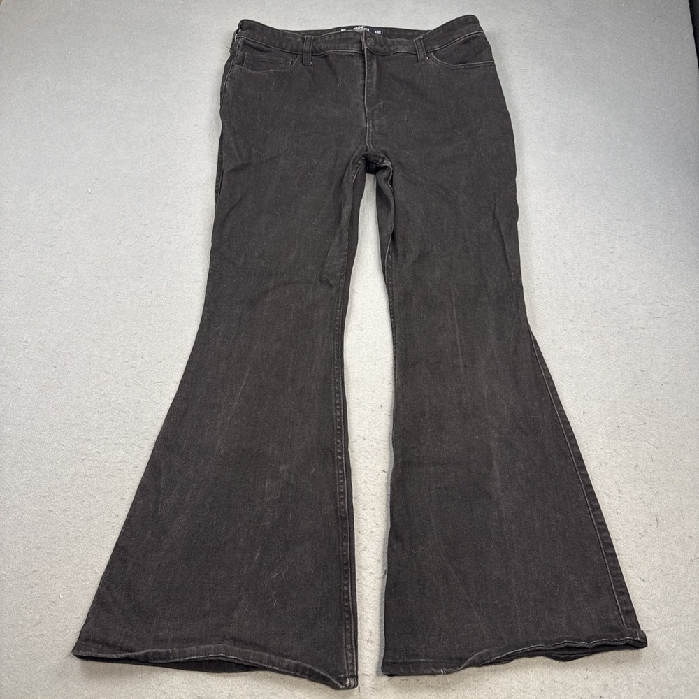 Hollister High Rise Flare Jeans WOMEN 33S-28.5  Stretch Black BOHO Y2K